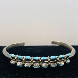 Vintage signiertes Zuni Silber Türkis Manschette Reihenarmband Damen Indianer 34 g - Bild 1 von 9