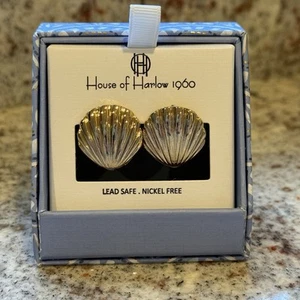 House of Harlow 1960 Gold Shell Earrings NIB ~ Lead Safe / Nickle Free - Picture 1 of 2
