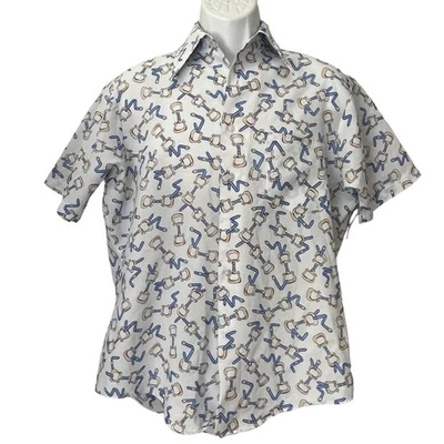VINTAGE 70s Kmart Equestrian Bit and Bridle Short Sleeve Shirt Size Med 15.5 - Image 1 of 4