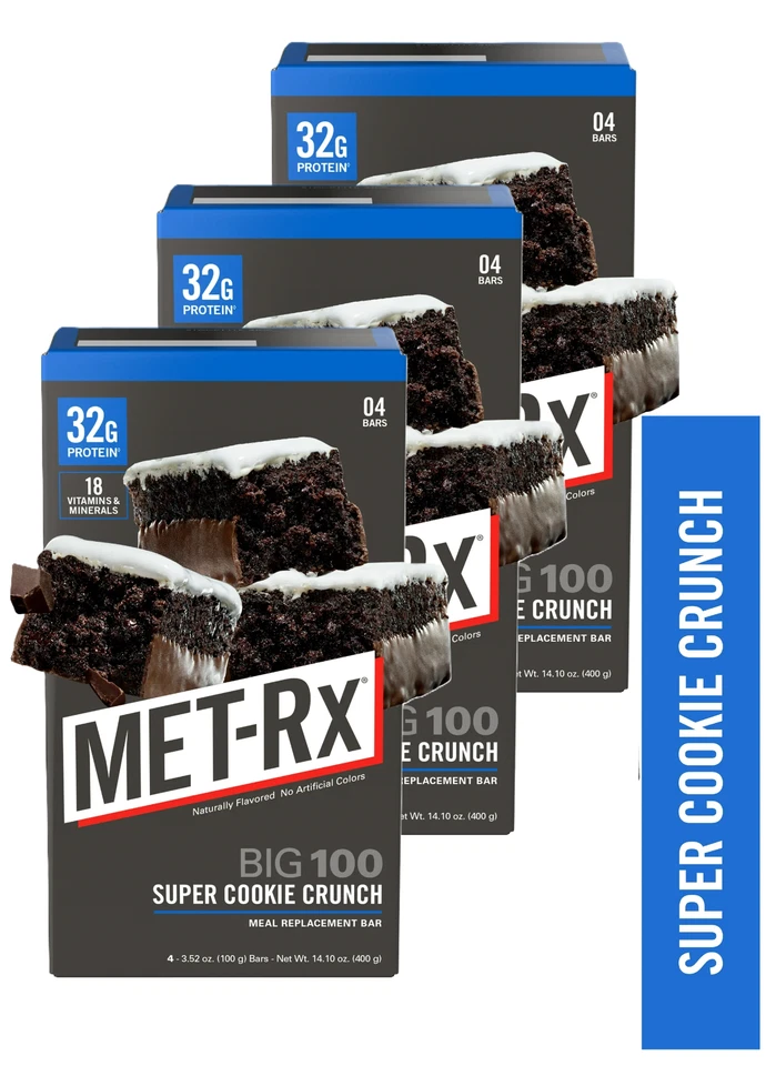 MET-Rx Big 100 Barras de Repuesto de Comida Alta en Proteínas, Super Cookie Crunch, 12 Ct Foto 1 de 1