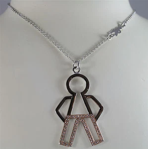 COLLANA AQUAFORTE, ARGENTO 925 RODIATO E LAMINATO ROSA, BAMBINO CON ZIRCONI. - Picture 1 of 1