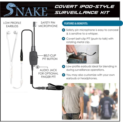 SNAKE Q-Release Ipod-Style Earpiece for Motorola HT MTX MTP EX PTX (See List) - Image 1 of 1