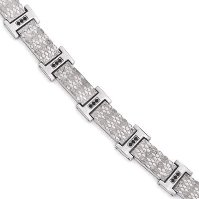 Chisel Stainless Steel Polished & Textured Black CZ Link Bracelet 8.5" - Изображение 1 из 2