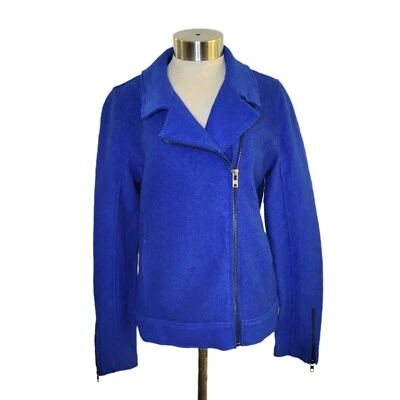 Chaqueta de moto Tahari azul brillante de lana hervida y viscosa con cremallera para mujer talla S nueva con etiquetas Foto 1 de 4