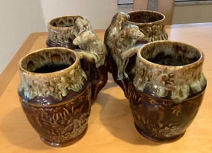 Set of (4) Rockingham Pottery Houndhandle Mugs~Harker 1840~U.S.A.~ 6" Tall - Picture 1 of 6