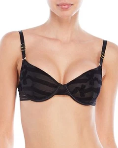 Stella McCartney Black Velvet Bow Fleur Dancing Unlined Demi UW Bra 34C NWT $90 - Picture 1 of 6