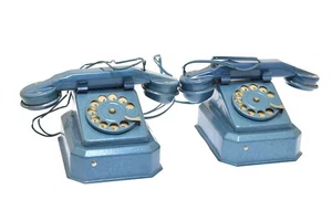 Vintage Toy Telephone Master Phones No 211 Blue Metal Toy Desk Telephones  - Picture 1 of 5