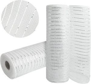 2 Rolls White Deco Mesh Ribbon 10 in X 30 Ft,Basic Metallic Deco Mesh Ribbonroll - Picture 1 of 7