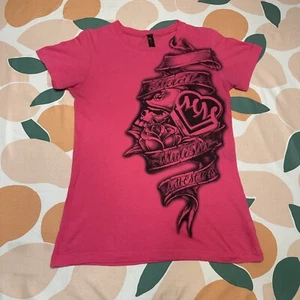 Metal Mulisha Skull Rose Top Women's Large Pink Graphic Print Short Sleeve Y2K - Picture 1 of 8