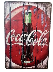 ALUMINUM COCA COLA DISTRESSED LOOK SIGN 8"X12" RETRO - Picture 1 of 1