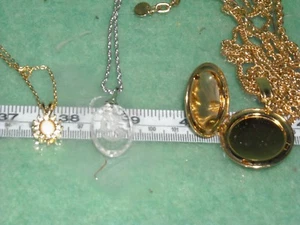 3 vintage gold tone locket pendant necklace rhinestone silver sterling clasp - Picture 1 of 7
