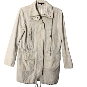 Theory Modern Linen Utility Jacket Womens Large Natural Ecru Drawstring Waist - Picture 1 of 9