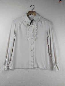 Mardi Modes Top Ruffled Ribbon Prairie Costume Cosplay Style Cream Buttons 70s - Picture 1 of 15