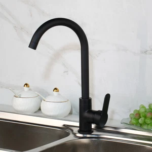 Bathroom Kitchen Basin Faucet Deck Mount Black Single Hole Vessel Sink Mixer Tap - Picture 1 of 10