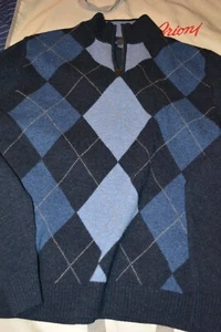 $248 Brooks Brother Scottish Lambswool 1/4 Zip Navy Argyle Sweater XL - Picture 1 of 21