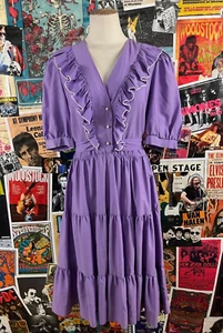 Vestido Country Western Vintage Años 70-80 Lila Púrpura Blanco Volantes Cinturón Talla 6 - Imagen 1 de 13