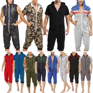 Felpa uomo manica corta tuta casual con cappuccio pantalone corto body tuta - Foto 1 di 36