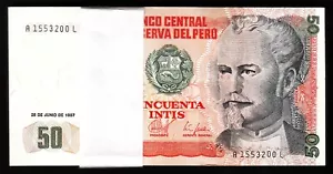 Perù 50 Intis 1987, UNC, PACCHETTO, confezione da 100 pz, consecutivo, P-131B - Foto 1 di 5