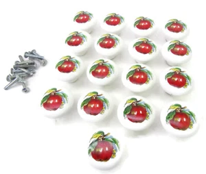 17-pc VTG Ceramic Apple Drawer Cabinet Knobs 1-1/2" (With Screws) - Picture 1 of 5