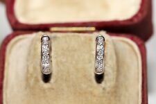 Vintage Circa 1990s 18k Gold Natural Diamond Decorated Hoop Style Earring