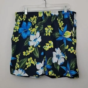 Faded Glory Blue, Yellow & White Floral Hawaiian Print Swim Trunks Shorts L - Picture 1 of 16