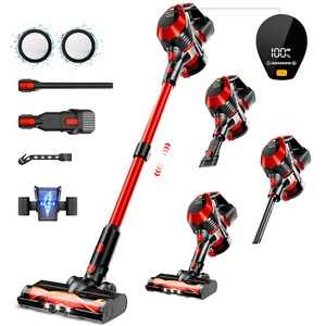 BSNAW Cordless 45Kpa Stick Vacuum Cleaner Lightweight Removable Battery Red - Picture 1 of 13