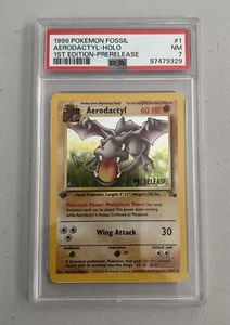 Aerodactyl 1st Edition RARE Prerelease POKEMON Card PSA 7 NM FOSSIL Holo 1/62 - Picture 1 of 10