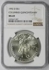 1992-D Columbus Quincentenary Modern Silver Commemorative Dollar $1 MS 69 NGC - Picture 1 of 4