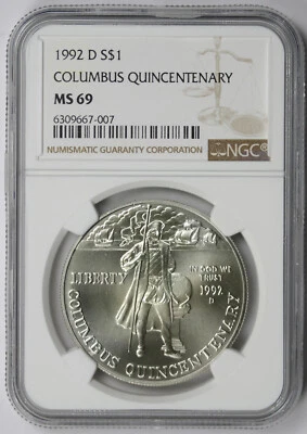 1992-D Columbus Quincentenary Modern Silver Commemorative Dollar $1 MS 69 NGC - Image 1 of 4