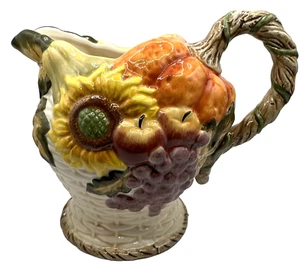 Bella Casa Pitcher by Ganz Basket Floral Fruit Design 7 in - NOS - Picture 1 of 9