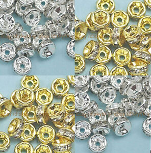 100pcs Crystal Rhinestone Gold / Silver Plated Rondelle Spacer Beads 4 Sizes