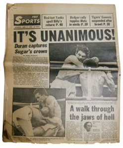 1980 New York Post Roberto Duran vs Sugar Ray Leonard Fight 1 Newspaper - Picture 1 of 3