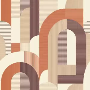 Papel pintado geométrico Maison Grandeco retro naranja pasta púrpura vinilo - Imagen 1 de 7