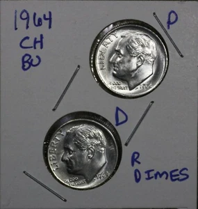 Monedas de diez centavos P&D Roosevelt 1964 10C CH BU ¡luustre! Moneda de Estados Unidos 90 % de plata - Imagen 1 de 2