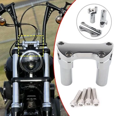 3.5" For Harley Fat Boy Heritage Softail FLSTC Chrome Handlebar Risers Top Clamp - Image 1 of 4