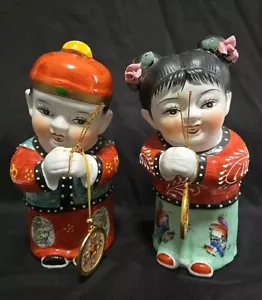 Estatuillas de colección de cerámica china pareja dorada afortunada niño Jintong Yunu niña de jade - Imagen 1 de 9