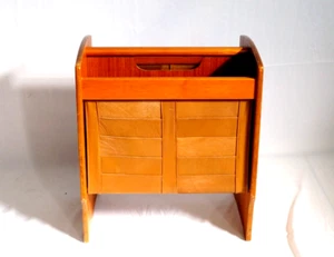 Mid-Century Modern Danish Teak Wood and Leather Magazine Rack Organizer Vintage - Picture 1 of 20