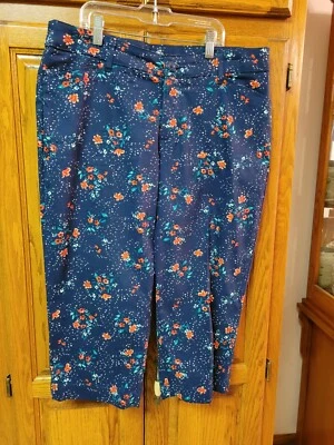 Capris St John's Bay tamanho 14 azul marinho floral cintura média Capri - Imagem 1 de 4