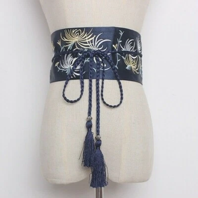 Cinturón Mujer Kimono Japonés Ancho Obi Yukata Cintura Correa Satinado Bordado Rojo Foto 1 de 4