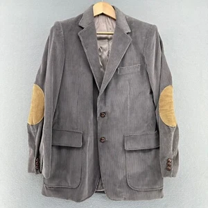 Corduroy Blazer Elbow Patch Two Button Jacket Coat Mens Gray 40L Retro Professor - Picture 1 of 12