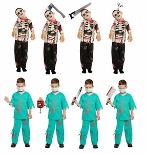 Kids ZOMBIE COSTUME boys Halloween Scary Fancy Dress Party Outfit Skeleton UK - Picture 1 of 49