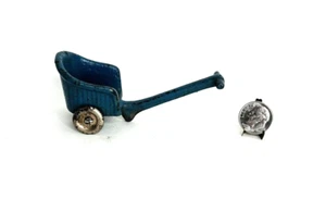 Vintage Kilgore 1930's Miniature Cart Cast Iron Handle Blue 3 1/2" L x 1 1/2" W - Picture 1 of 7