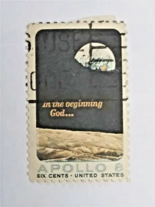 APOLLO 8 SIX CENTS IN THE BEGINNING GOD STAMP - Picture 1 of 2