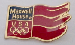 MAXWELL HOUSE COFFEE USA OLYMPIC RINGS TEAM LOGO LAPEL PIN OLYMPICS PINBACK - Picture 1 of 1