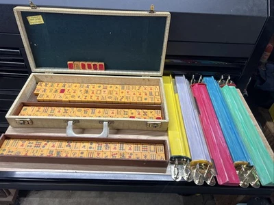 Vintage MAHJONG Set Butterscotch Bakelite ? Original Case 152 Tiles 5 Trays + - Image 1 of 4