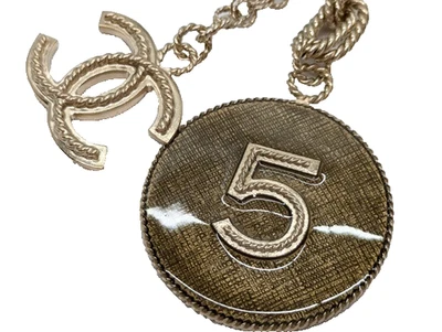 CHANEL No.5 Bag Charm Key Ring Coco Mark Gold Champagne Metal with Box - Image 1 of 4