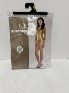 Gold Bodysuit Costume Adult S/M Amscan Metallic Long Sleeve Leotard NEW - Picture 1 of 2