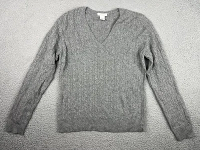 Suéter feminino Tweeds grande cinza 100% cashmere malha cabo pulôver gola V - Imagem 1 de 4