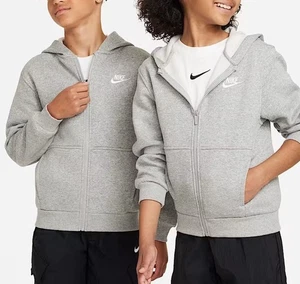 Nike Sportswear Club Fleece Boy’s Full Zip Hoodie Gray White Size L - Picture 1 of 8