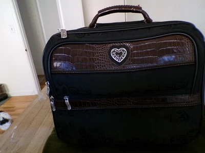 Brighton Rolling Laptop Bag Black & Brown Croc Leather Overnight Carry On 16×15 - Image 1 of 4
